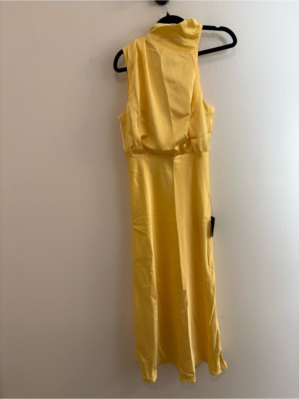 NWT Lulu's Yellow Satin Asymmetrical Maxi Dress